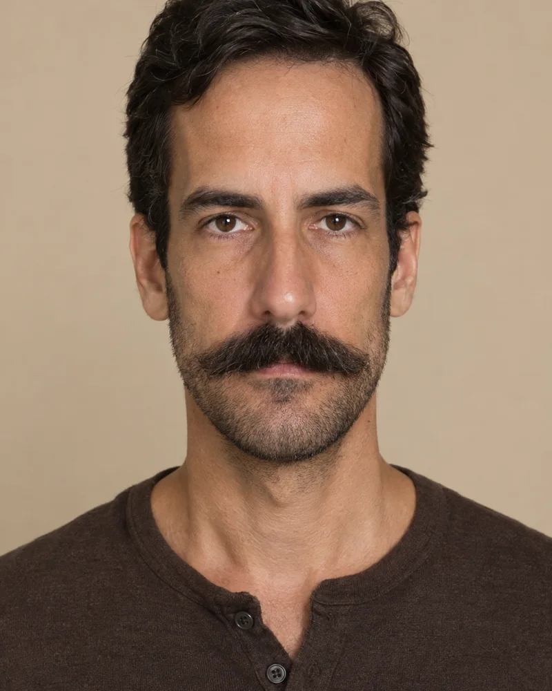 Homem com bigode cheio com barba curta