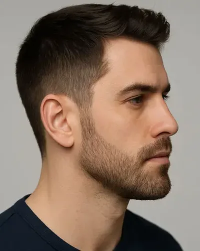 Homem com barba curta cerrada