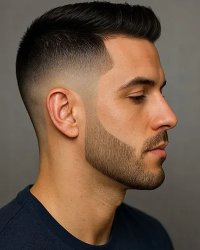 Homem com barba curta degradê