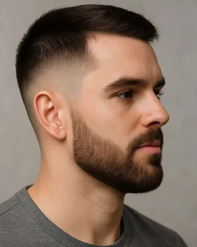 Homem com degradê com barba curta