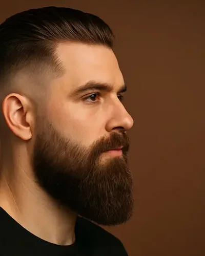 Homem com degradê com barba longa