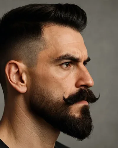 Homem com espartana com bigode em destaque