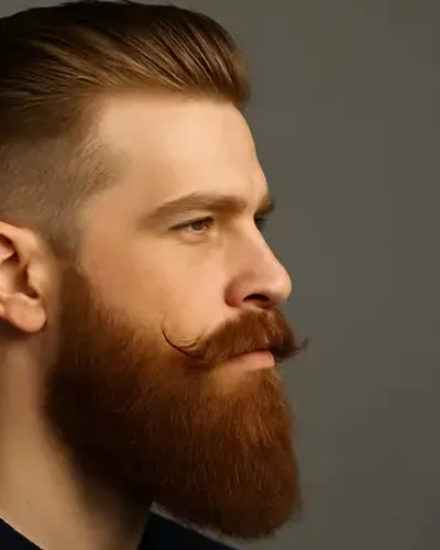 Homem com lenhador com bigode em destaque