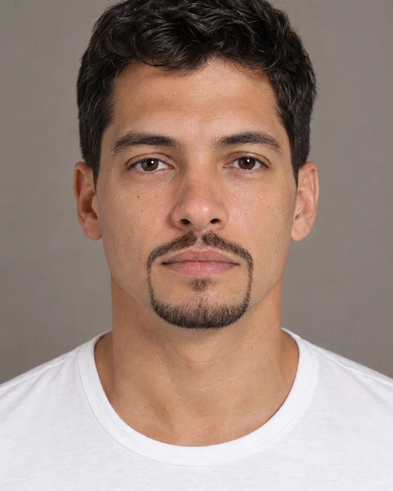 Homem com cavanhaque fino com bigode