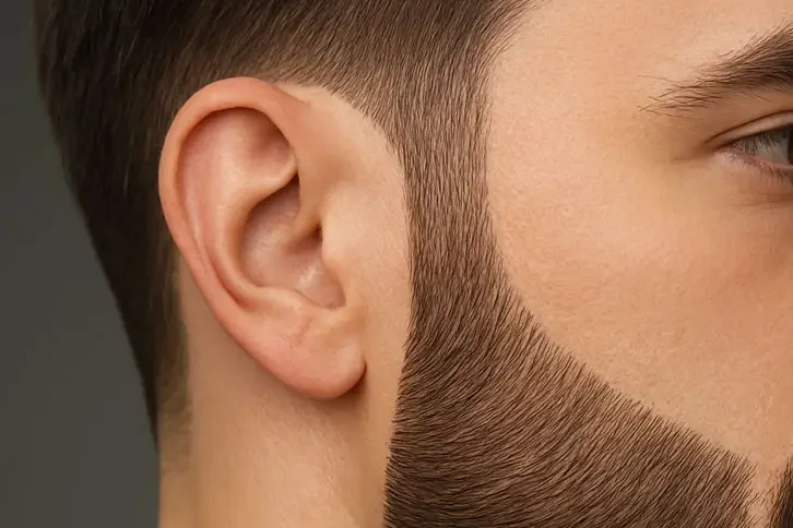 Costeleta alinhada, ligando o cabelo à barba