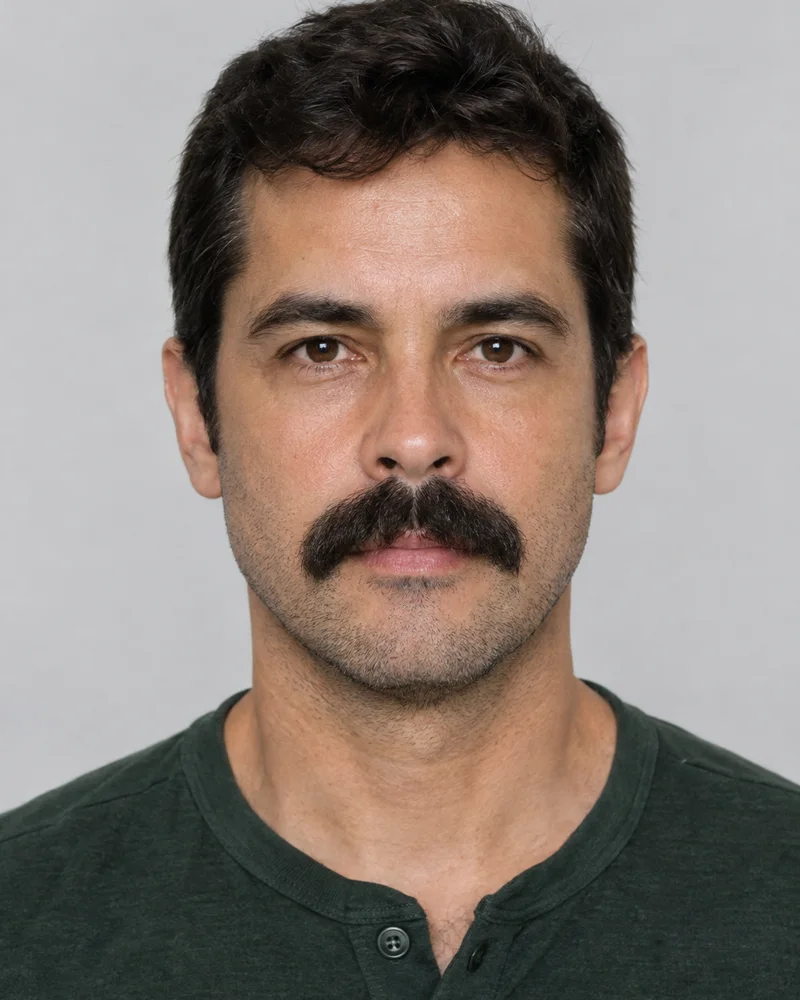 Homem com bigode chevron com barba curta