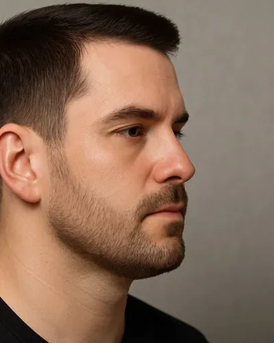 Homem com barba curta com contorno suave