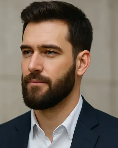 Homem com barba corporativa alongada
