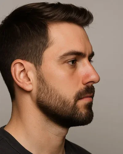 Homem com barba curta uniforme